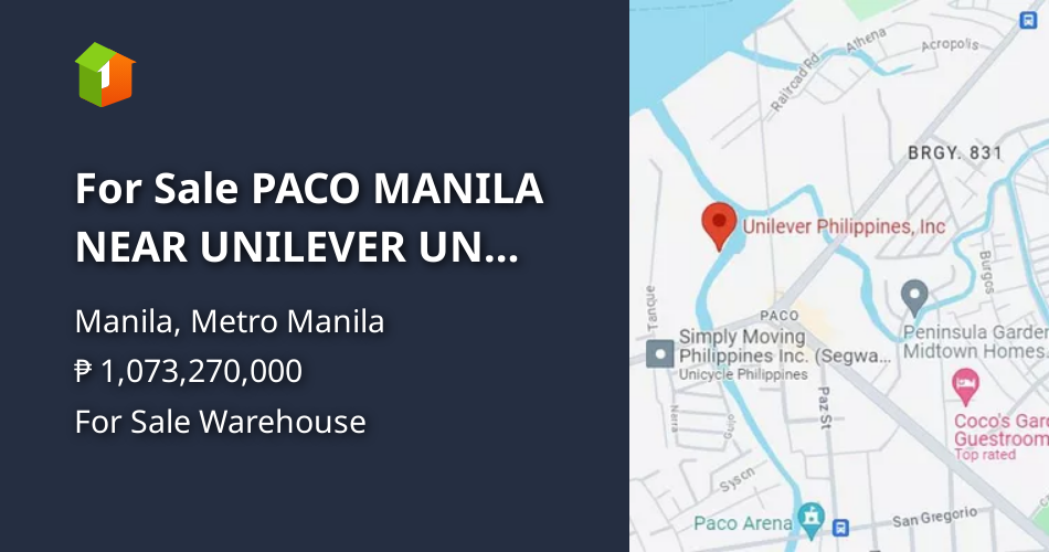 For Sale PACO MANILA NEAR UNILEVER UN AVE. WAREHOUSE LOT AREA 8,870SQM