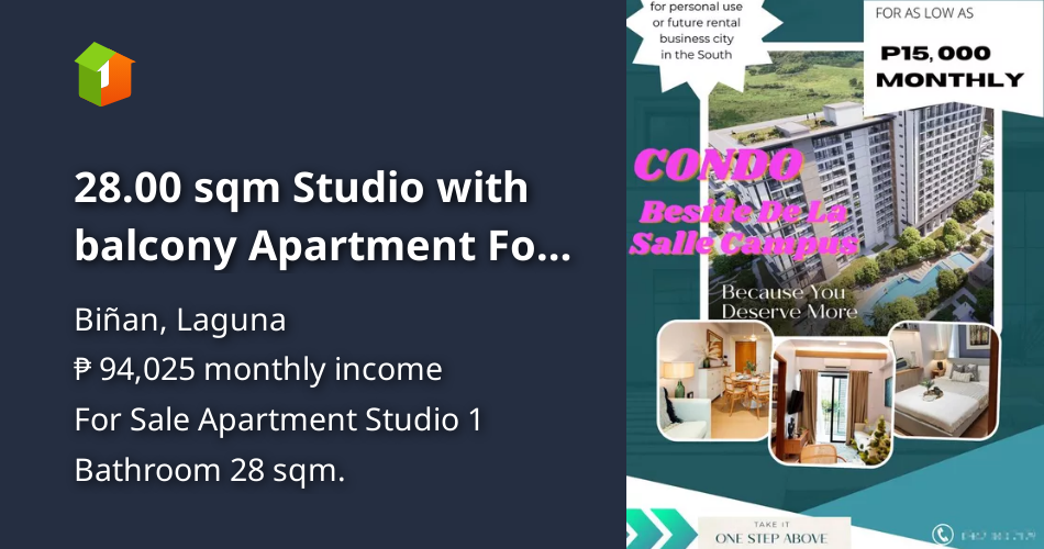 28.00 sqm Studio with balcony Apartment For Sale in Binan Laguna [Condo