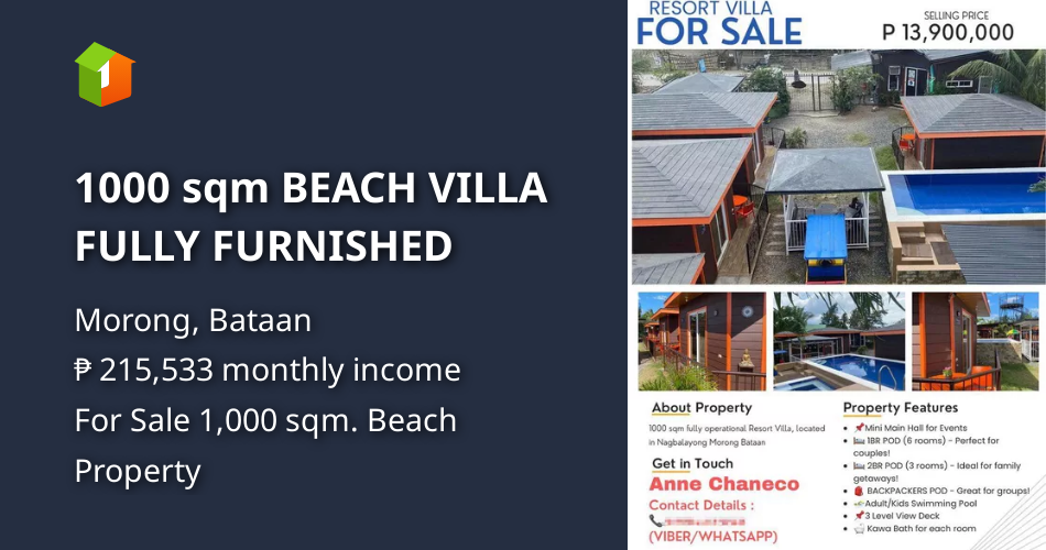 1000 sqm BEACH VILLA FULLY FURNISHED [Beach Property 🏖️] (November 2023