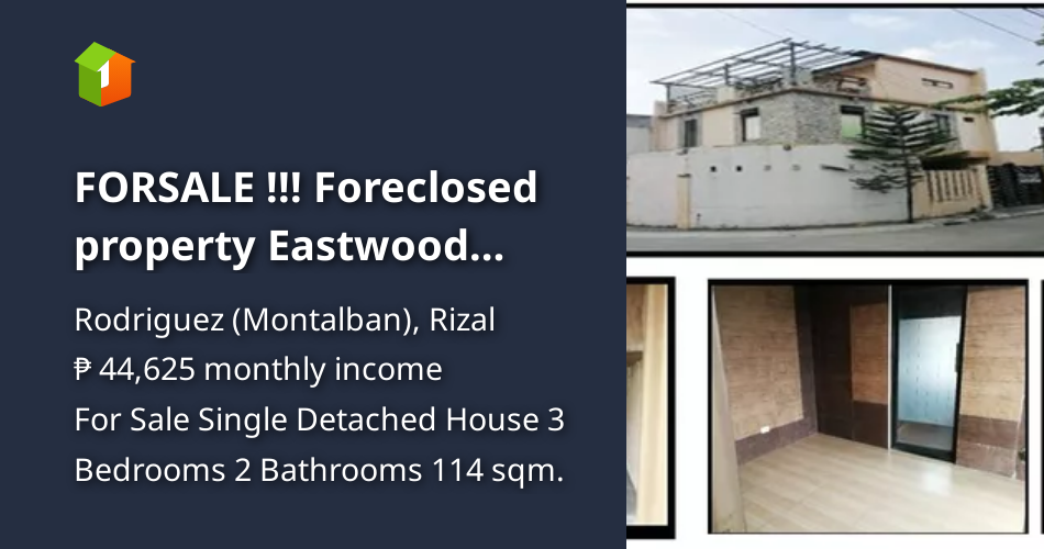 FORSALE !!! Foreclosed property Eastwood Residences Rodriguez, Rizal