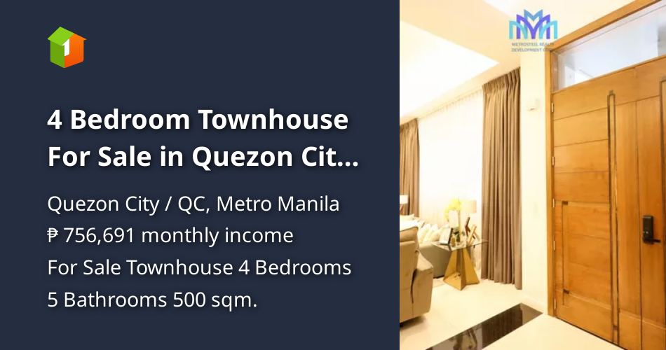 4 Bedroom Townhouse For Sale in Quezon City/ Qc Metro Manila [House and