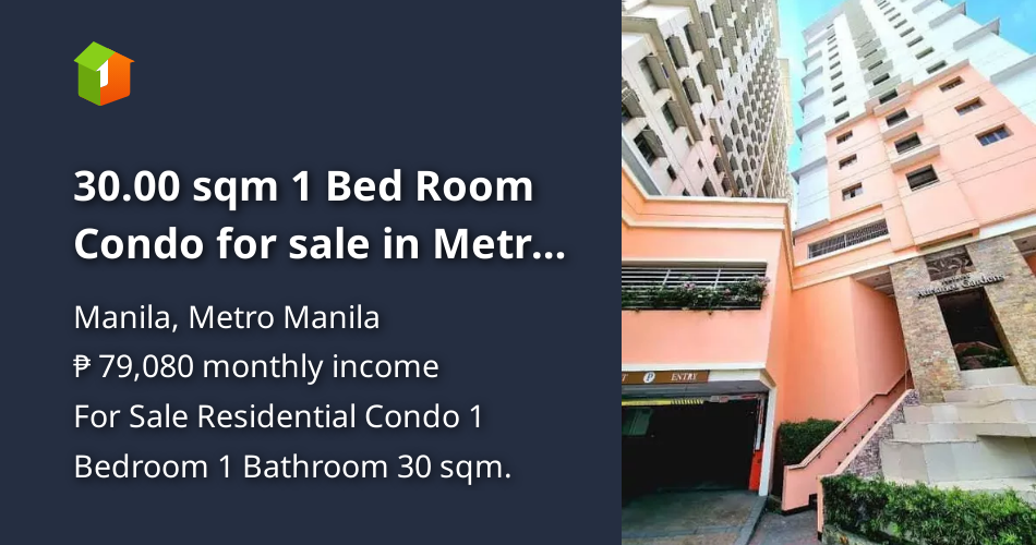 30.00 sqm 1 Bed Room Condo for sale in Metro Manila near Manila zoo