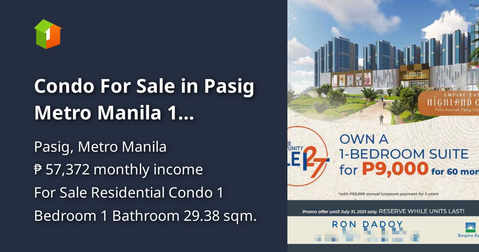 Condo For Sale in Pasig Metro Manila 1 Bedroom No Downpayment [Condo 🏙️