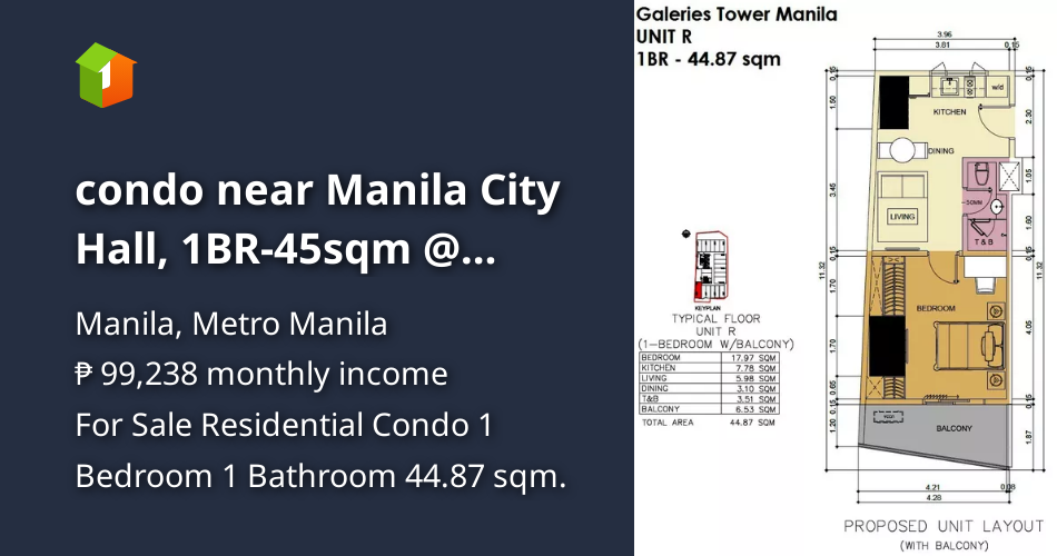 Condo near Manila City Hall, 1BR45sqm Galeries Tower Manila [Condo 🏙