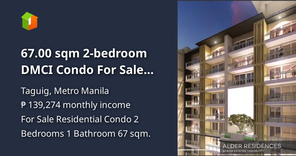 67.00 sqm 2-bedroom DMCI Condo For Sale near BGC Taguig Metro Manila ...