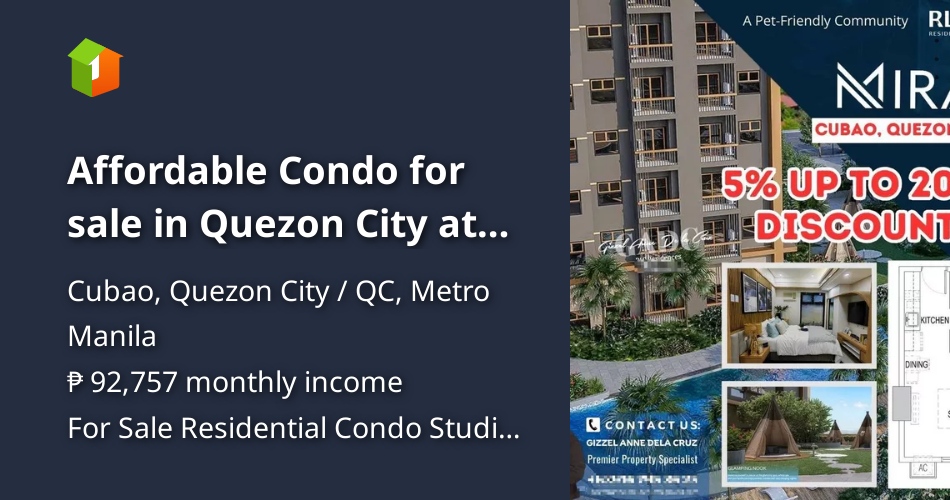 Affordable Condo for sale in Quezon City at MIRA Tower 1 near Gateway ...