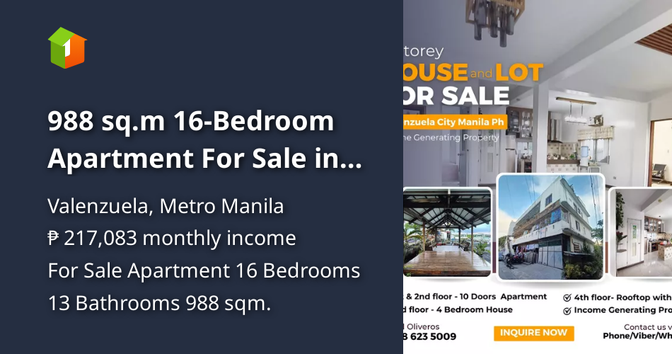 988 sq.m 16-Bedroom Apartment For Sale in Valenzuela City [Condos 🏙️ ...