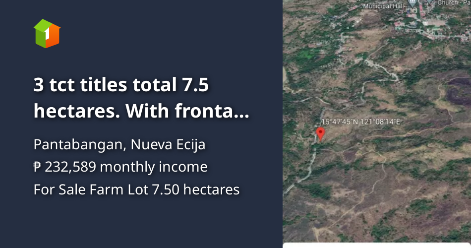 3 tct titles total 7.5 hectares. With frontage each lot.National hiway