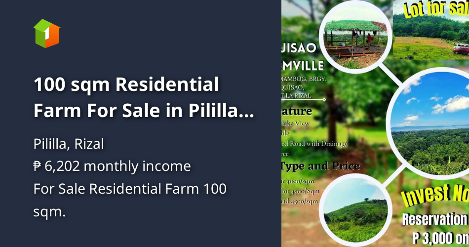 100 sqm Residential Farm For Sale in Pililla Rizal [Lot 🚜] (February