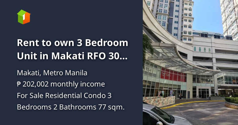 Rent to own 3 Bedroom Unit in Makati RFO 30k Monthly 10 DP movein