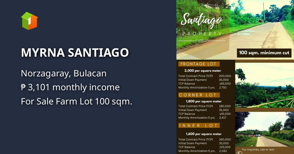 MYRNA SANTIAGO [Lots 🚜] (January 2023) in Norzagaray, Bulacan for sale