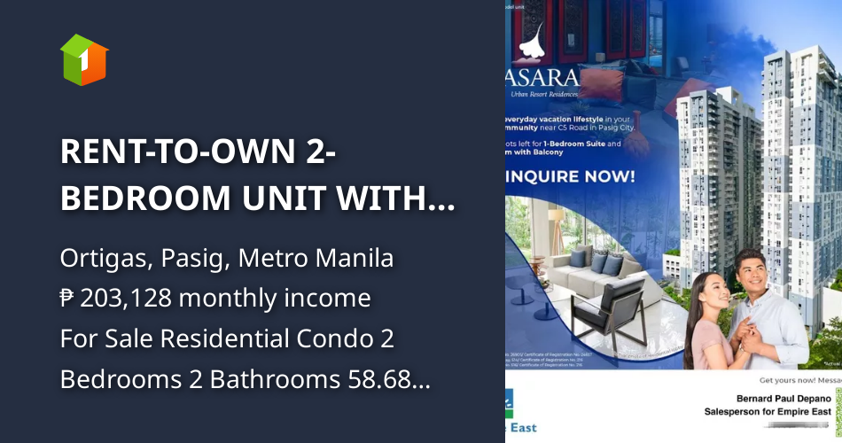 RENTTOOWN 2BEDROOM UNIT WITH BALCONY AT KASARA URBAN RESORT PASIG