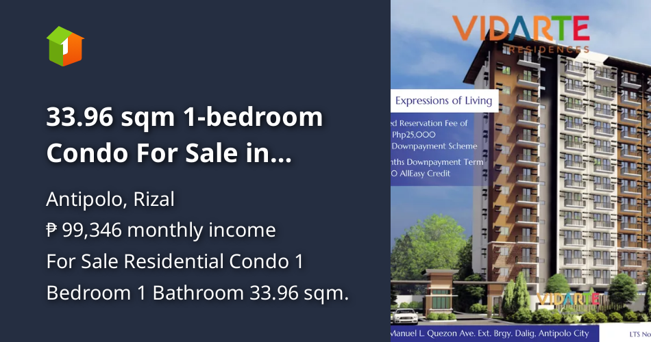 33.96 sqm 1bedroom Condo For Sale in Antipolo Rizal [Condo 🏙️