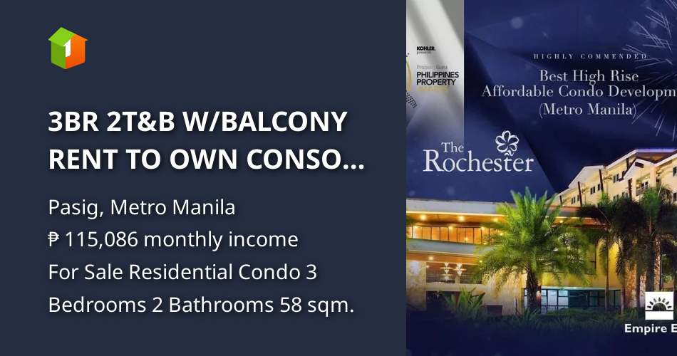 3BR 2T&B W/BALCONY RENT TO OWN CONSO NEAR BGC THE ROCHESTER GARDEN ...