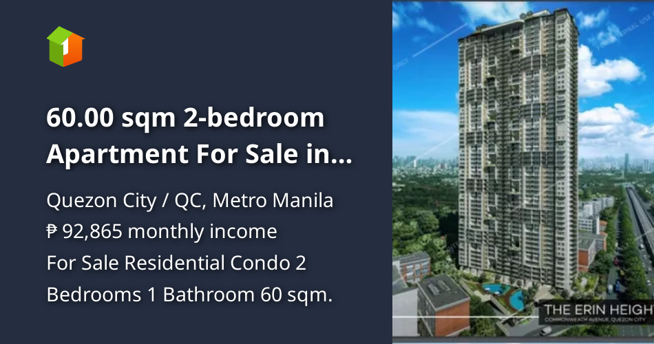 60.00 sqm 2bedroom Apartment For Sale in Quezon City / QC [Condo 🏙️