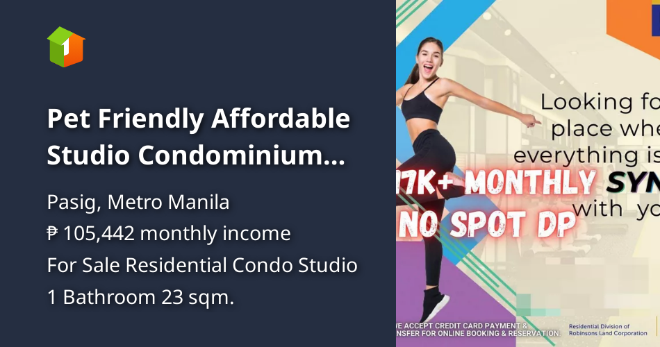 Pet Friendly Affordable Studio Condominium For Sale in Pasig Near BGC