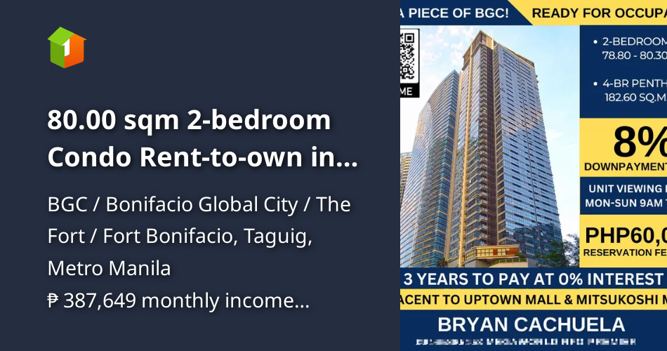 80.00 sqm 2bedroom Condo Renttoown in BGC [Condo 🏙️] (April 2023) in