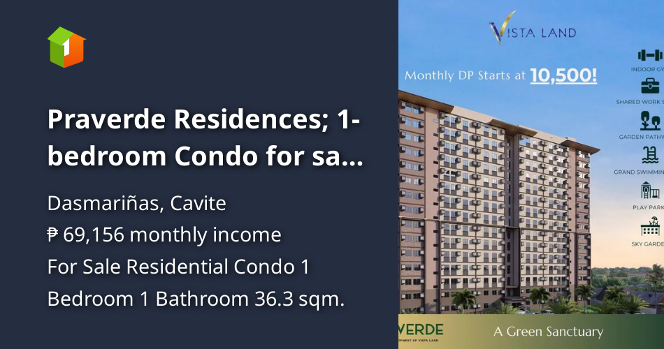 Praverde Residences; 1bedroom Condo for sale in Dasmarinas Cavite