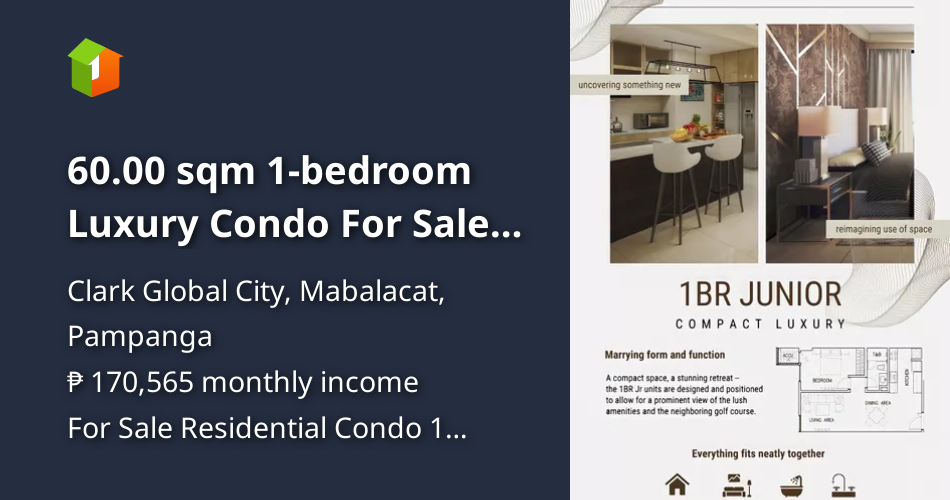 60.00 sqm 1bedroom Luxury Condo For Sale in Clark, Pampanga [Condo 🏙️