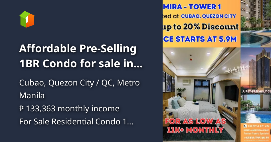 Affordable Pre-Selling 1BR Condo for sale in Quezon City at Mira Tower ...