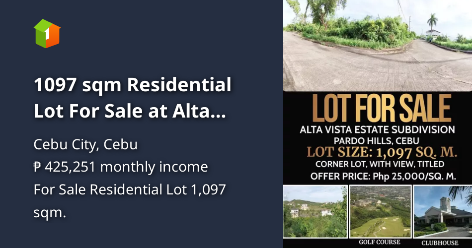 1097 sqm Residential Lot For Sale at Alta Vista Pardo cebu city [Lot 🚜