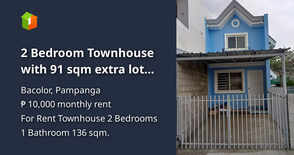 2 Bedroom Townhouse with 91 sqm extra lot for rent in Bacolor Pampanga