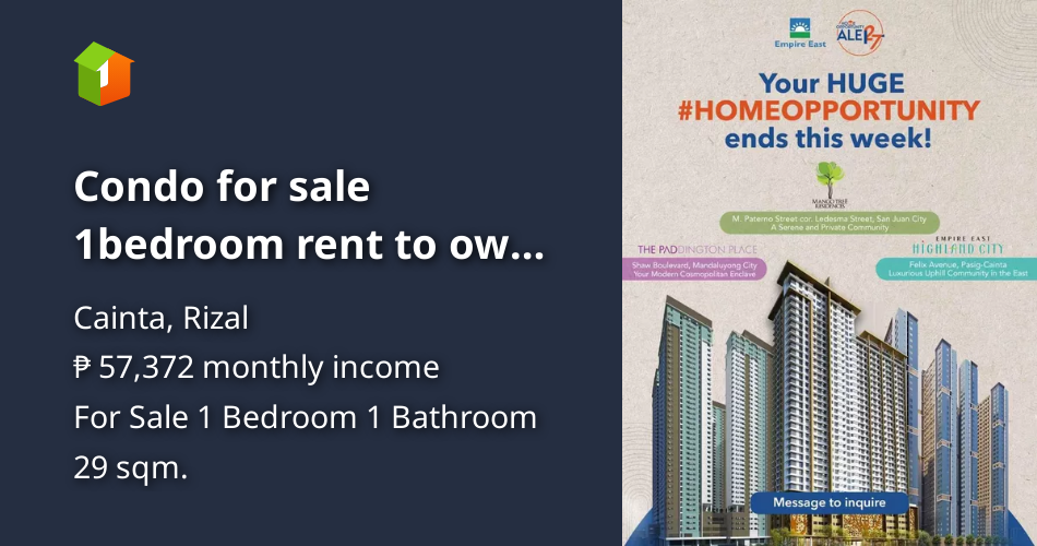 Condo for sale 1bedroom rent to own terms pasig cainta [Condo 🏙️