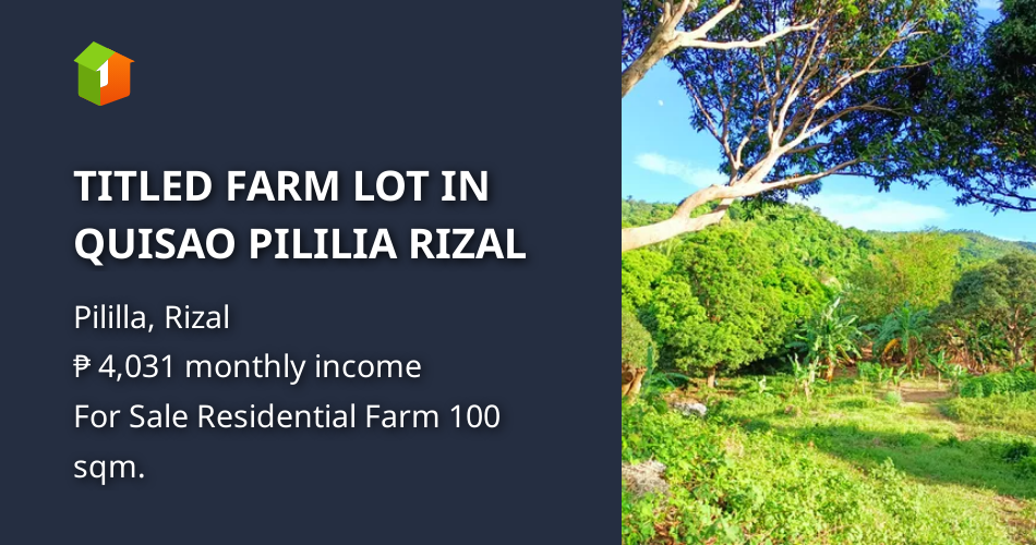 TITLED FARM LOT IN QUISAO PILILIA RIZAL [Lot 🚜] (August 2024) in Pililla, Rizal for sale