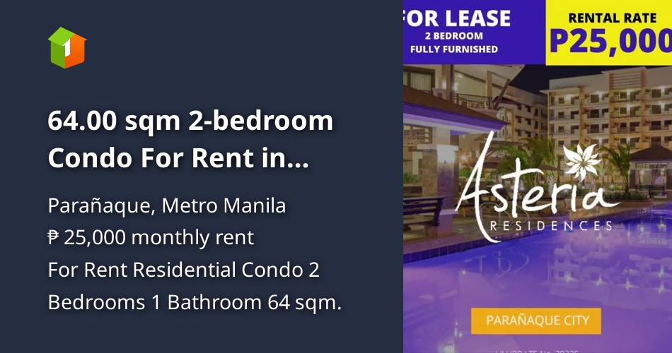 64.00 sqm 2bedroom Condo For Rent in Paranaque Metro Manila [Condo 🏙️] (June 2022) in Parañaque
