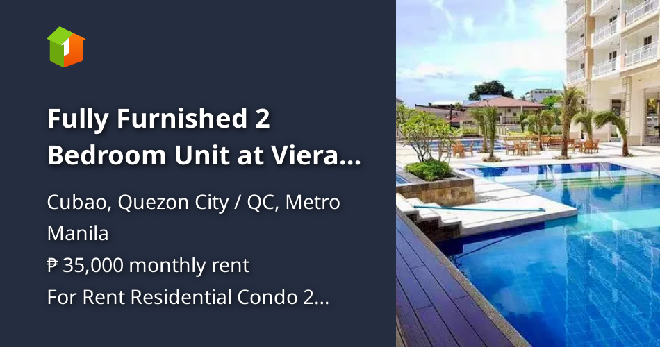 Fully Furnished 2 Bedroom Unit at Viera Residences for Rent [Condo 🏙️