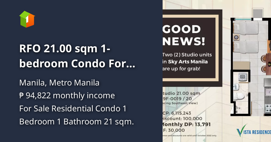 RFO 21.00 sqm 1-bedroom Condo For Sale in Manila Metro Manila [Condo 🏙️ ...