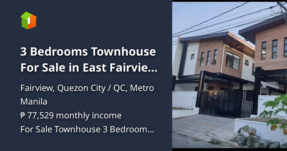 3 Bedrooms Townhouse For Sale in East Fairview Quezon City [House and