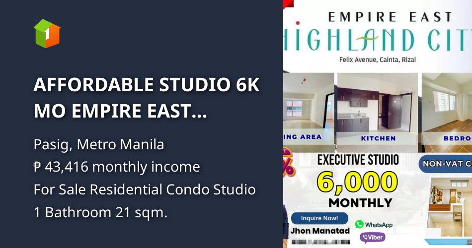 AFFORDABLE STUDIO 6K MO EMPIRE EAST HIGHLAND FOR SALE IN PASIG [Condos ...