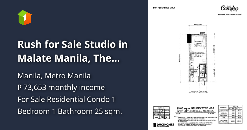Rush for Sale Studio in Malate Manila, The Camden Place near MOA [Condo
