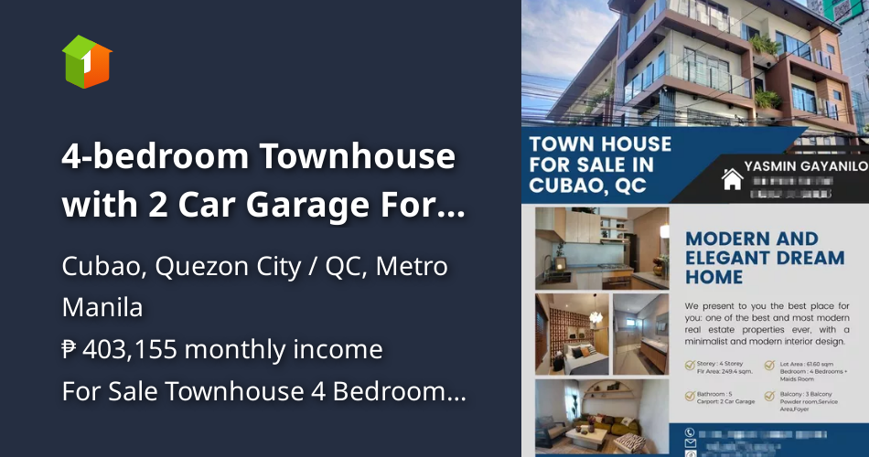 4bedroom Townhouse with 2 Car Garage For Sale in Cubao ,Quezon City