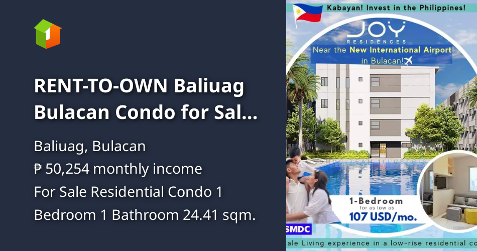 RENTTOOWN Baliuag Bulacan Condo for Sale 1 Bedroom 1 Bathroom 24 sqm