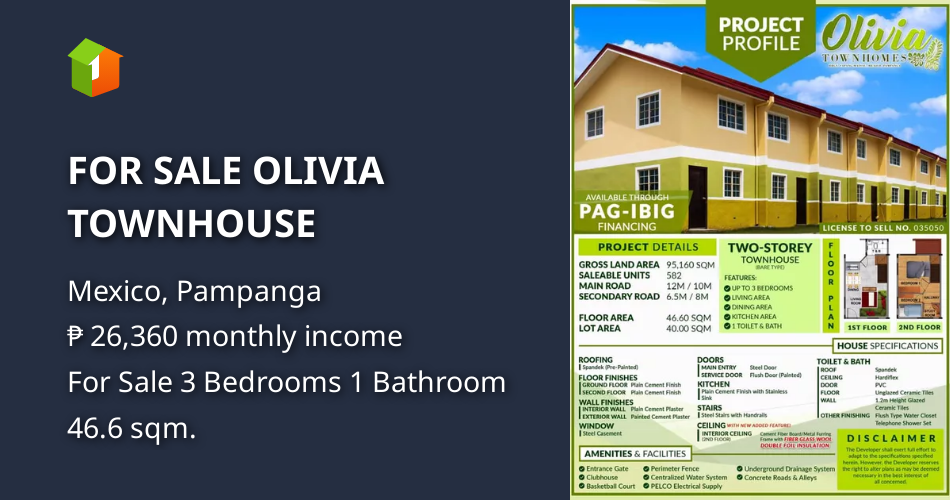 FOR SALE OLIVIA TOWNHOUSE [House and Lot 🏘️] (August 2021) in Mexico
