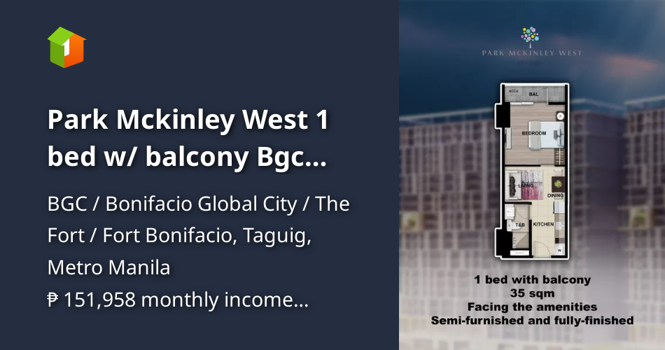 Park Mckinley West 1 bed w/ balcony Bgc condo for sale Fort Bonifacio