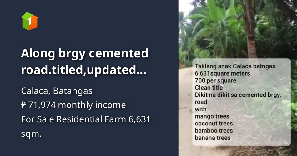 Along brgy cemented road.titled,updated tax,6,631sqm farm lot,700/sqm [Lot 🚜] (August 2022) in