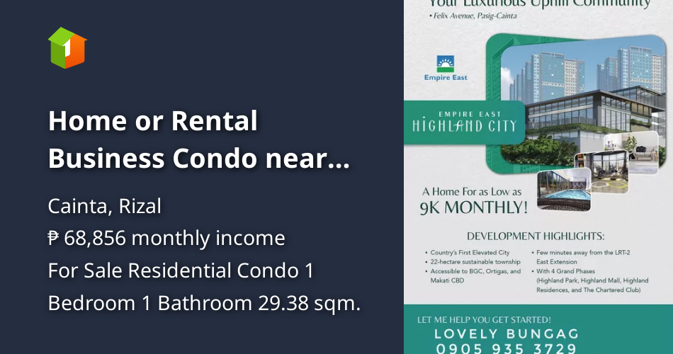 Home or Rental Business Condo near Eastwood! 9k/month NO DP NEEDED
