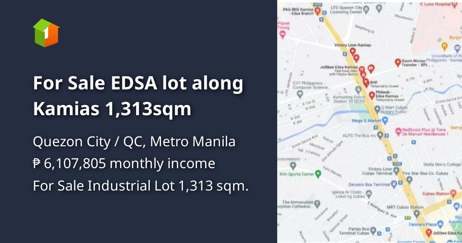 For Sale EDSA lot along Kamias 1,313sqm [Lot 🚜] (July 2023) in Quezon