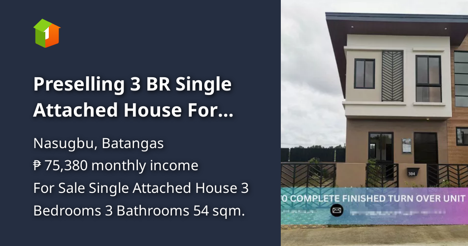 Preselling 3 BR Single Attached House For Sale in Nasugbu Batangas