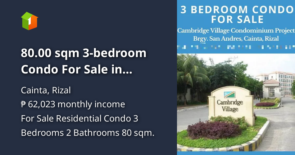 80.00 sqm 3bedroom Condo For Sale in Cainta Rizal (Cambridge Village