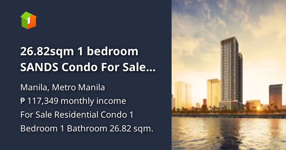 26.82sqm 1 bedroom SANDS Condo For Sale in Manila Metro Manila [Condo 🏙