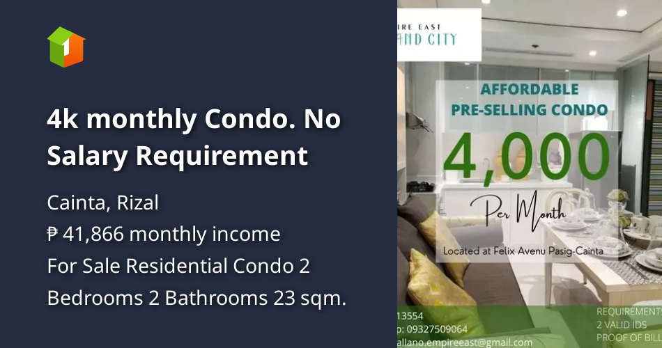 4k monthly Condo. No Salary Requirement [Condo 🏙️] (November 2023) in