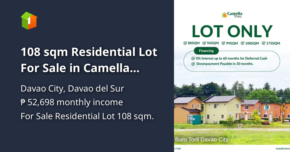 108 sqm Residential Lot For Sale in Camella Toril, Davao City [Lot 🚜