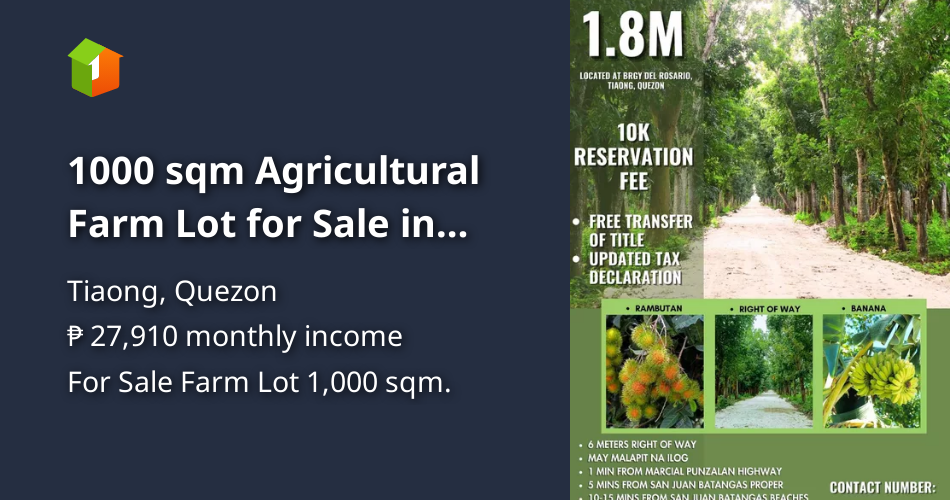 1000 sqm Agricultural Farm Lot for Sale in Tiaong Quezon [Lot 🚜] (May
