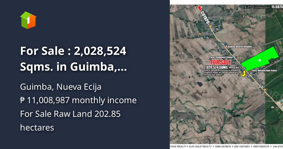 For Sale 2,028,524 Sqms. in Guimba, Nueva Ecija . 350/Sqm. Nego. [Lot