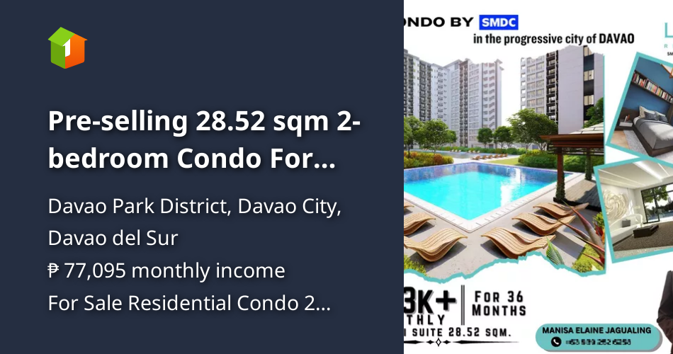 Preselling 28.52 sqm 2bedroom Condo For Sale in Davao Park District