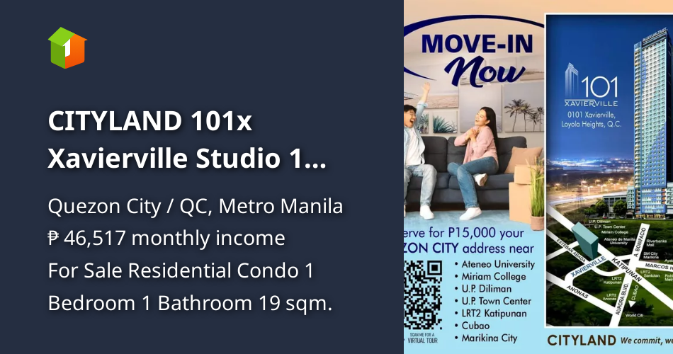 CITYLAND 101x Xavierville Studio 1 Bedroom Condo For Sale Katipunan QC